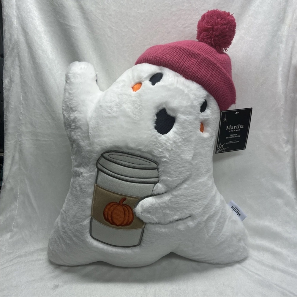 Viral Martha Stewart Pumpkin Spice Ghost Pillow with Pink Hat Throw Pillow